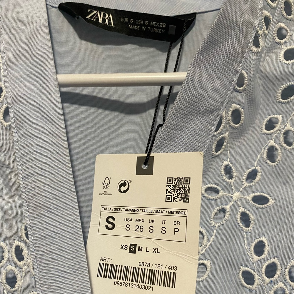 ZARA Baby Blue Cutout Embroidered Mini Swing Dress Small NWT - Picture 3 of 4